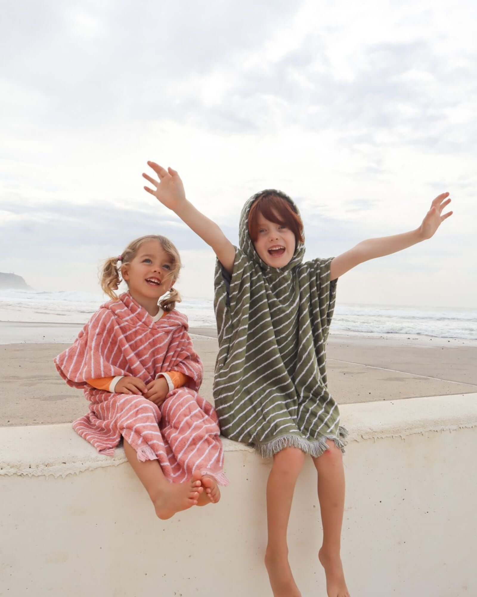 Pink And White Stripe Bamboo Kids Poncho