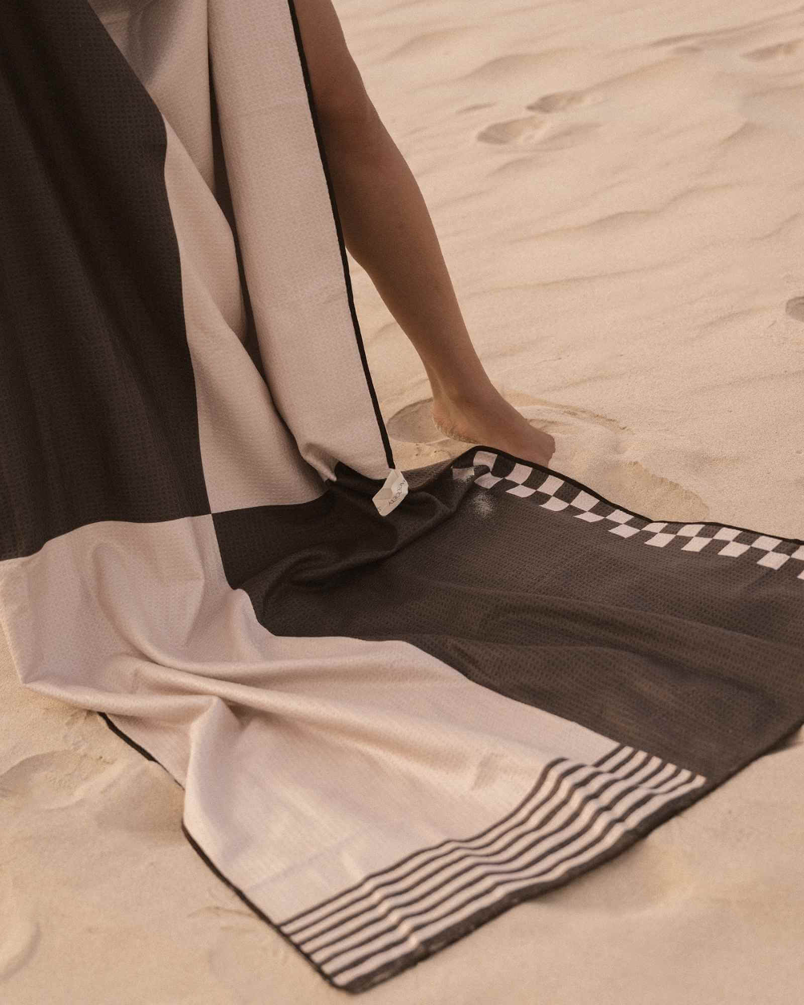 Charcoal and Beige Sand Free Towel | Sustainably Made