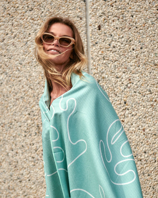 Sustainably Made Sand Free Beach Towel - Green Floral Pattern