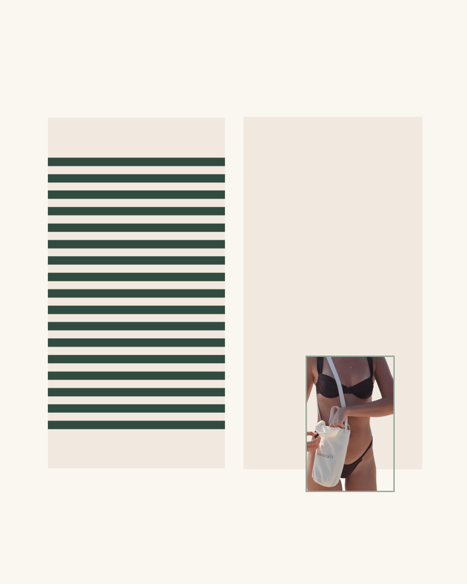 Pine Green and Cream Sand Free Beach Towel