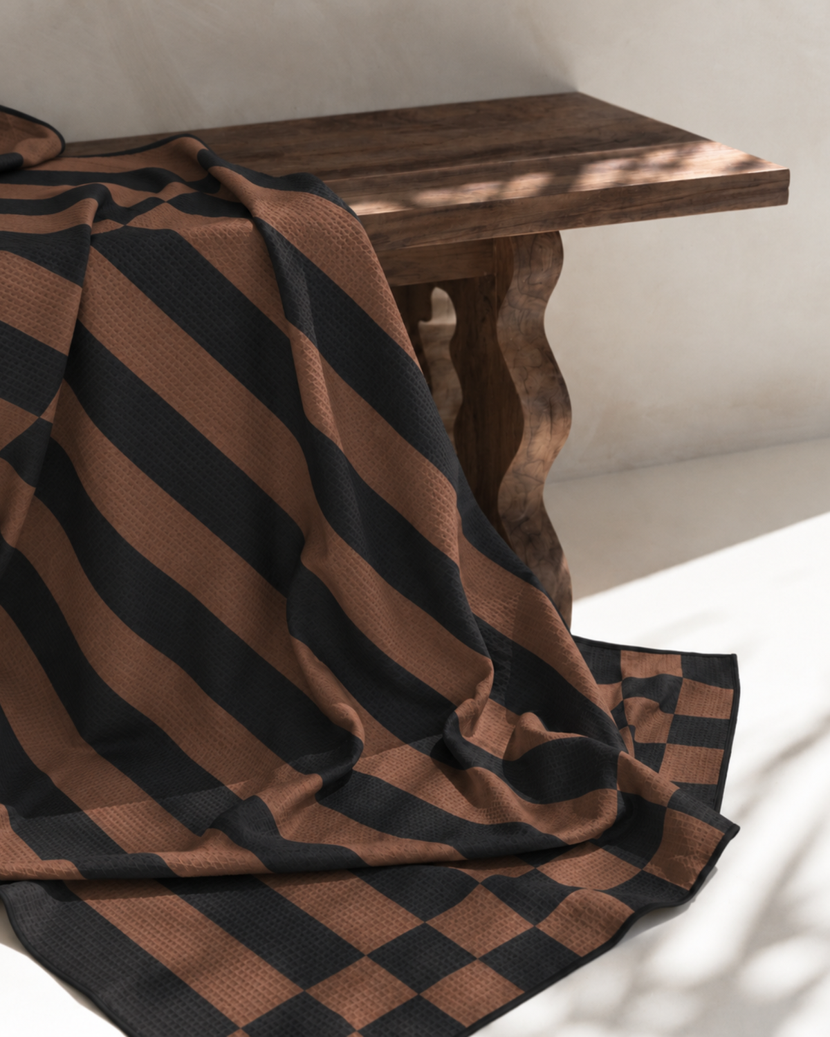 Praline brown and black stripe sand-free beach towel, Sand Society